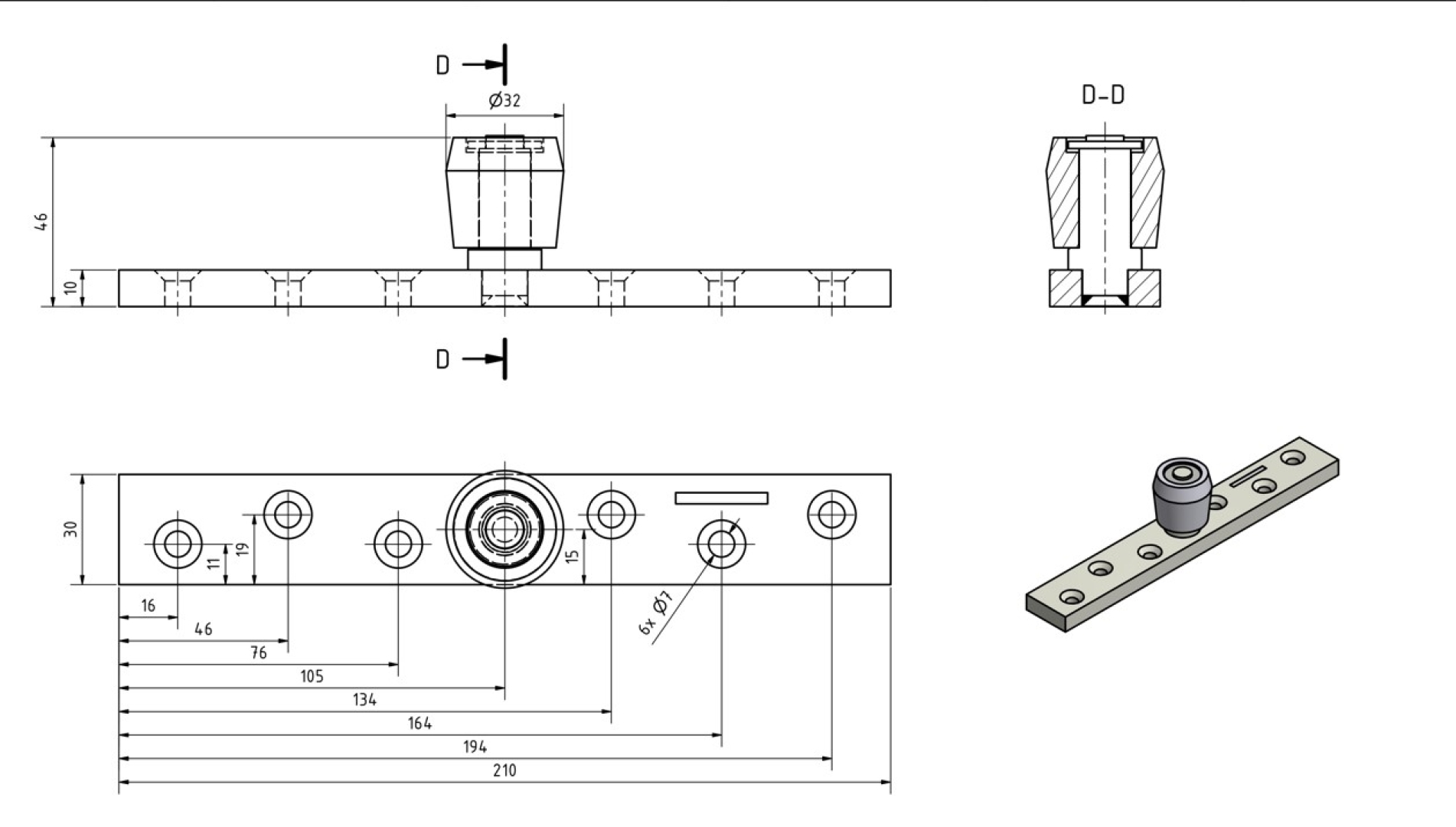 Bodenführungsrolle Gr.32 Nylon mit Platte MEA 10336301